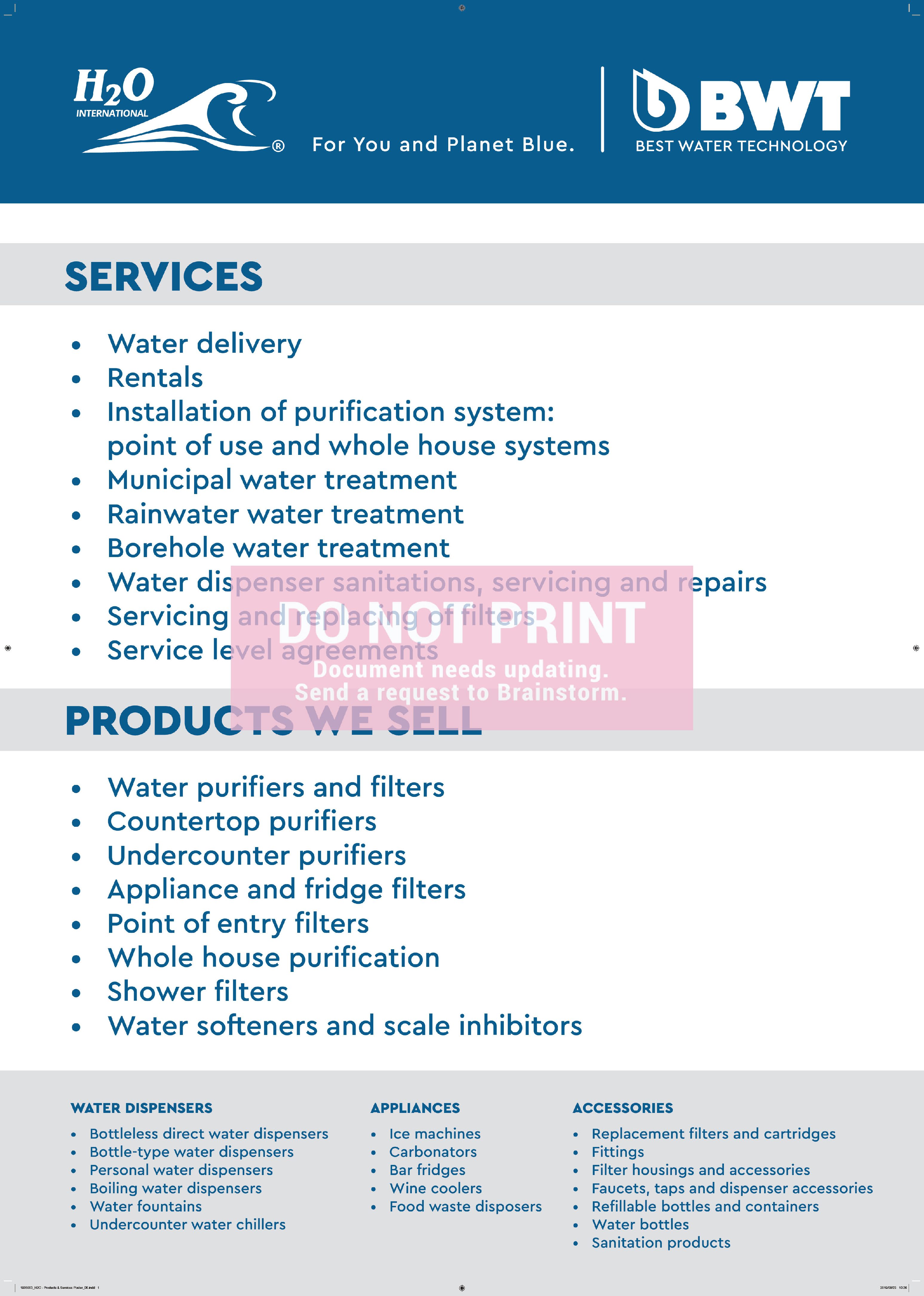 H2O | BWT Products Services Poster