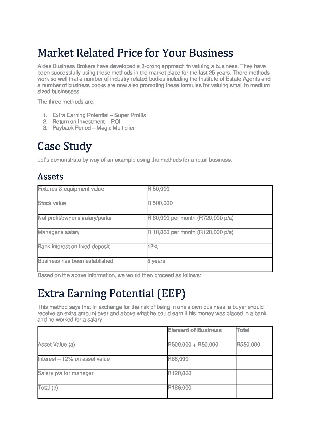 Market Related Price for Your Business