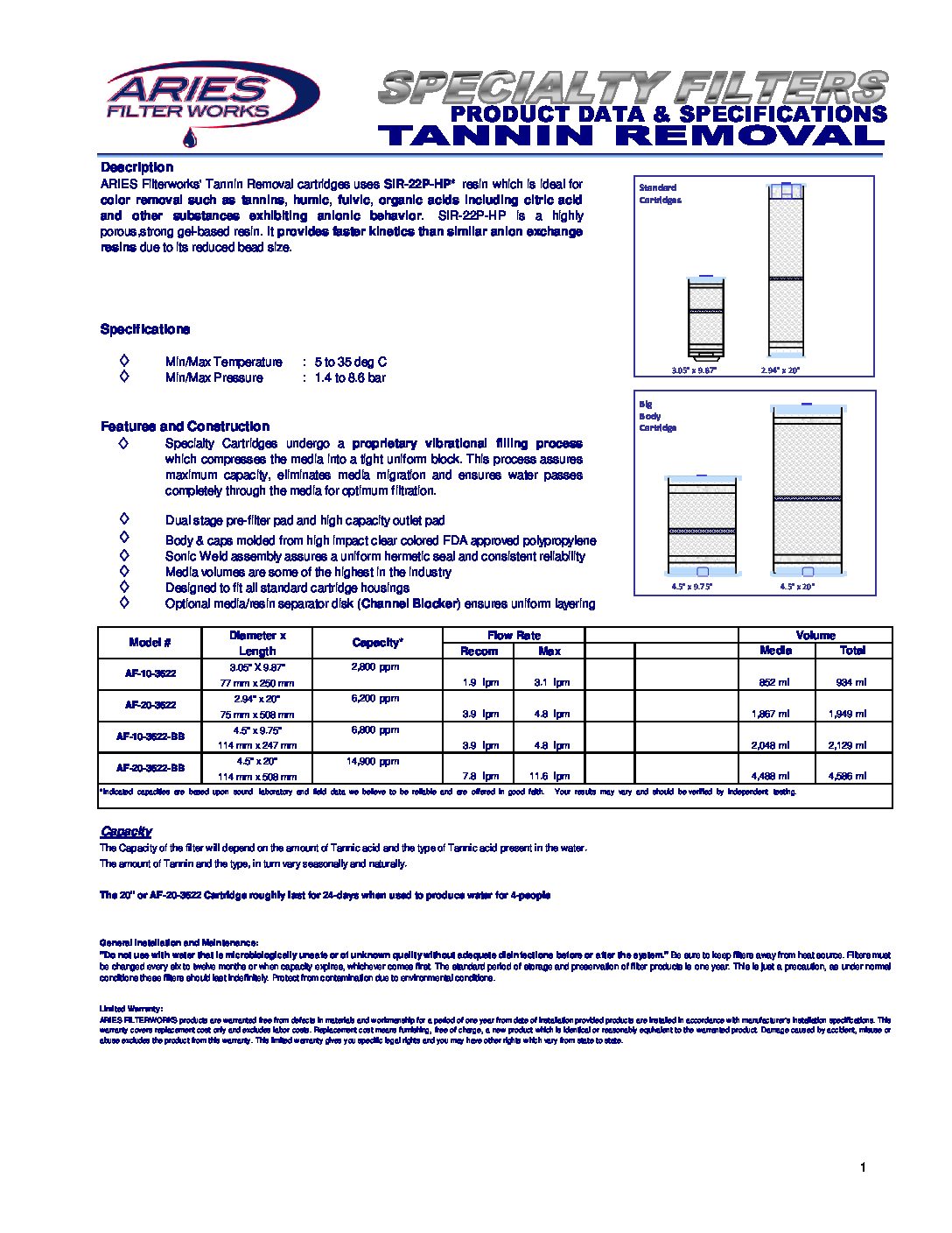 METRIC Tannin-Removal Specs